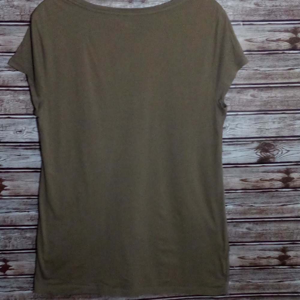 LOFT OLIVE GREEN RUFFLE TOP SIZE L - Picture 2 of 5